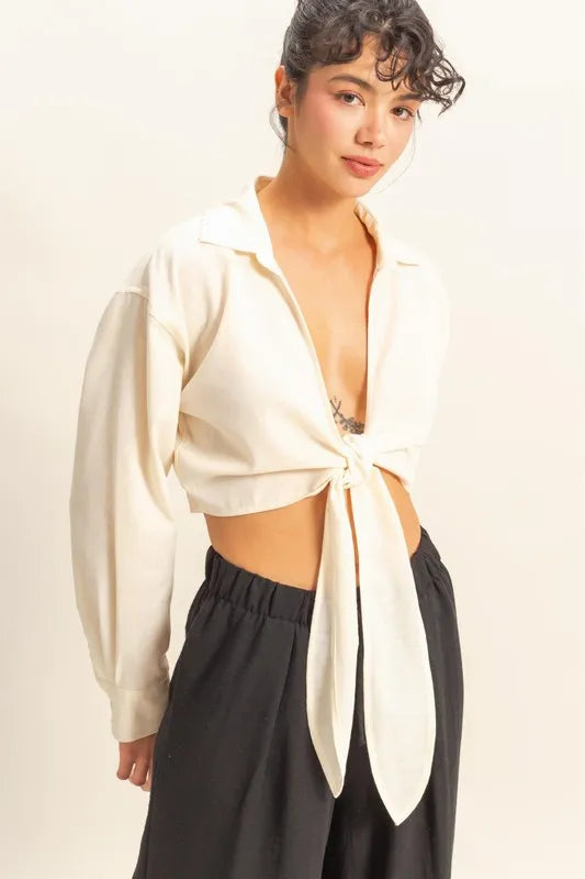 HYFVE Washed Tie Front Crop Top