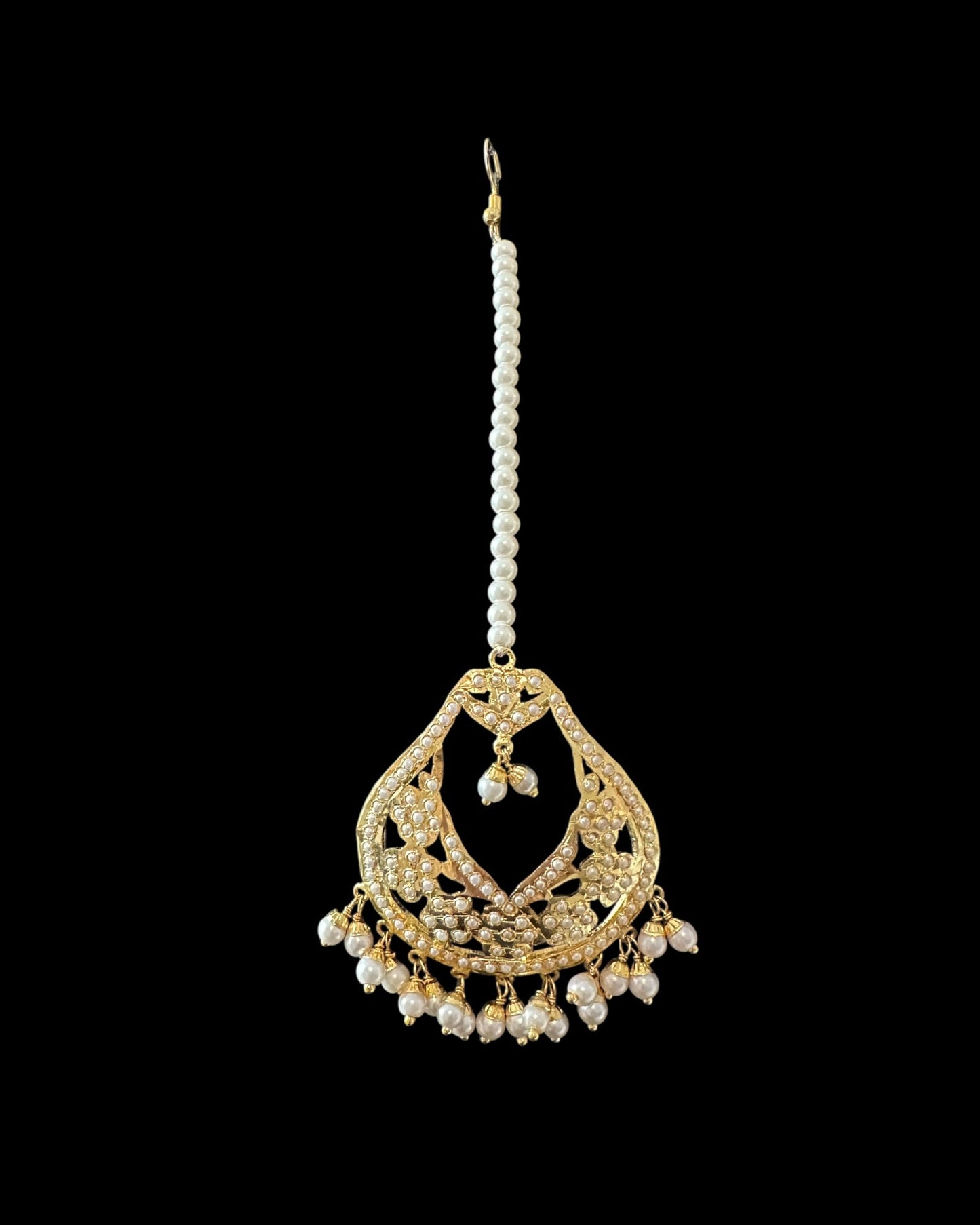 Jadau chandbali earrings tika in pearls ( READY TO SHIP )