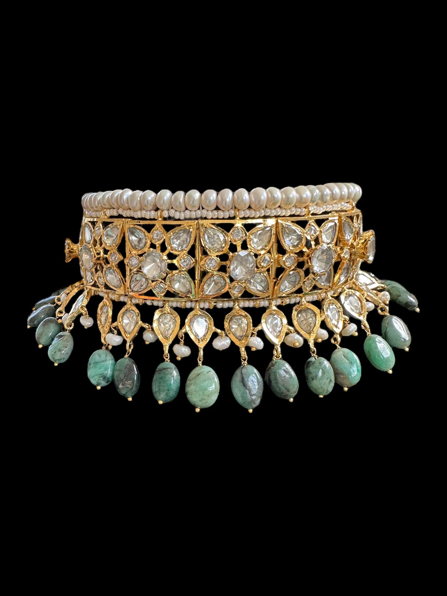 BR310 Bridal jadavi lacha , satlada in moissanite and emeralds ( SHIPS IN 2 WEEKS )