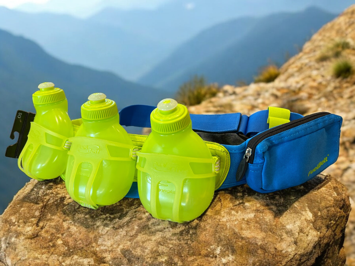 FuelBelt R3O 3 Bottle Belt, Blue/Yellow/Green, One Size *
