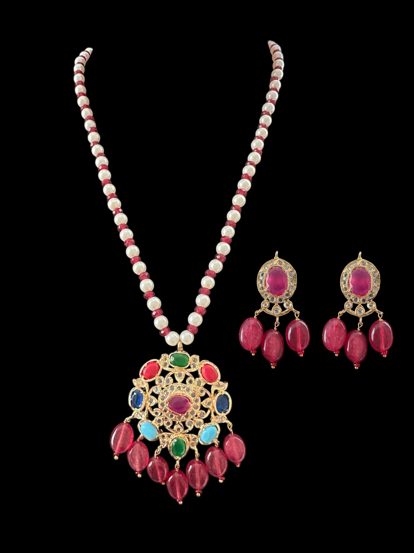PS543 Ammara pendant set in navratan ( READY TO SHIP )