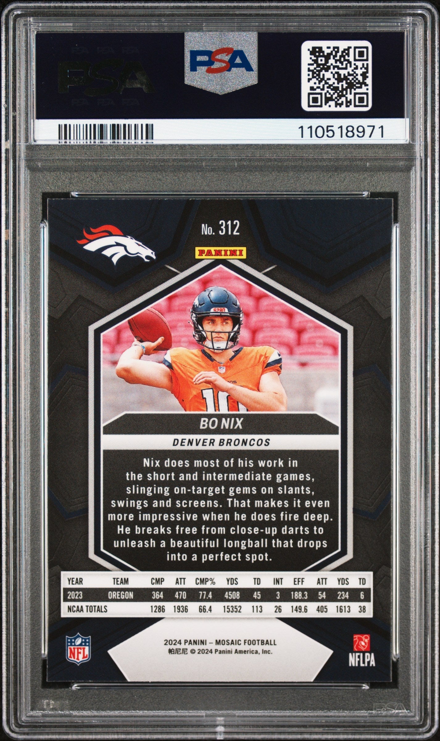 Graded 2024 Panini Mosaic Bo Nix #312 Rookie RC Football Card PSA 10 Gem Mint