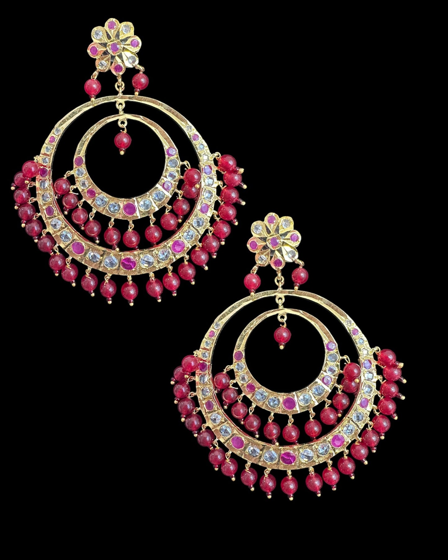 DER772 USHA overzied chandbali earrings - Ruby (READY TO SHIP )