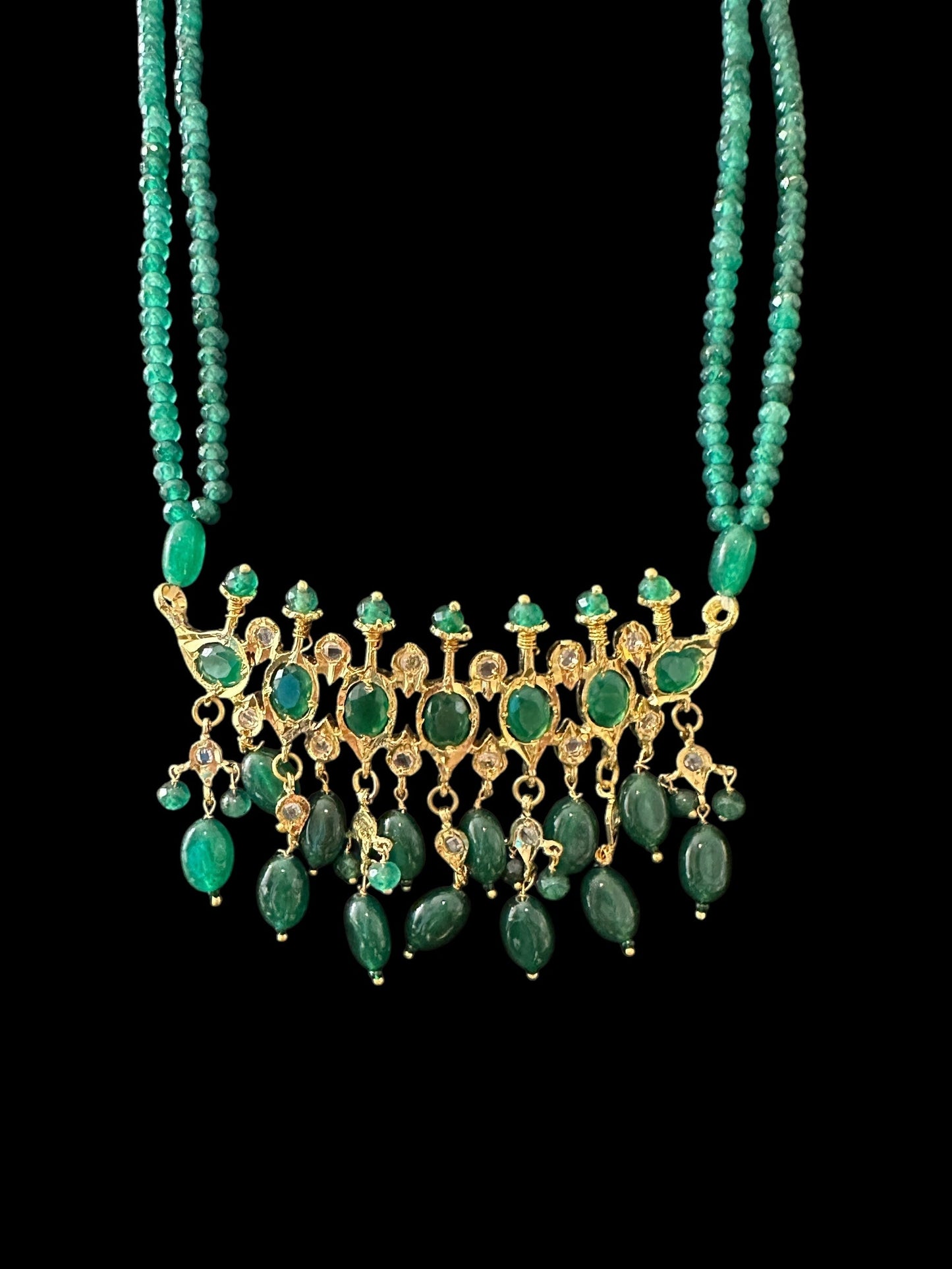 PS512 Tirmani with chandbali in green beads ( SHIPS IN 2 WEEKS )