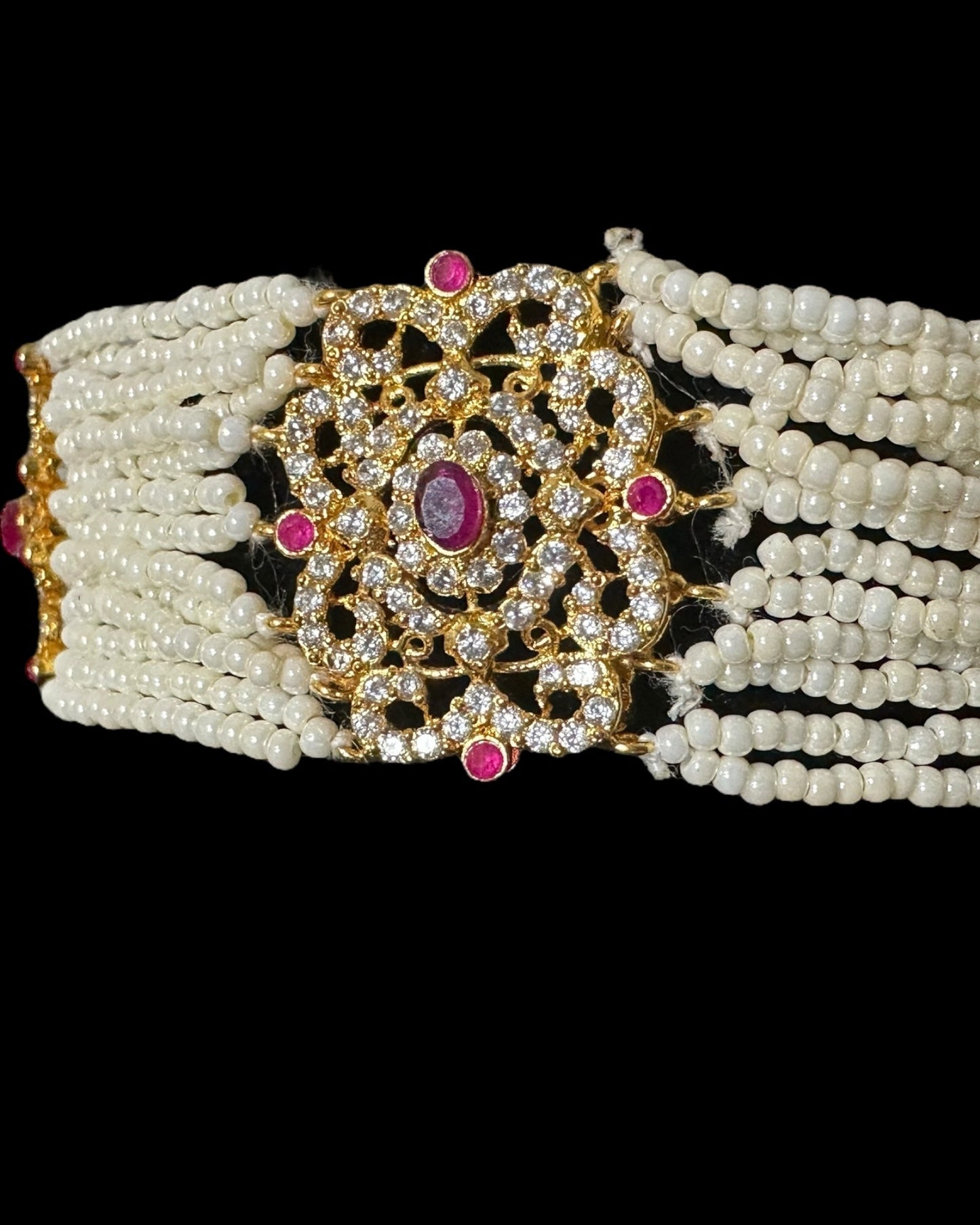 BR465 RAABYA ruby and pearl with zircon bridal choker set with earrings tika ( READY TO SHIP )