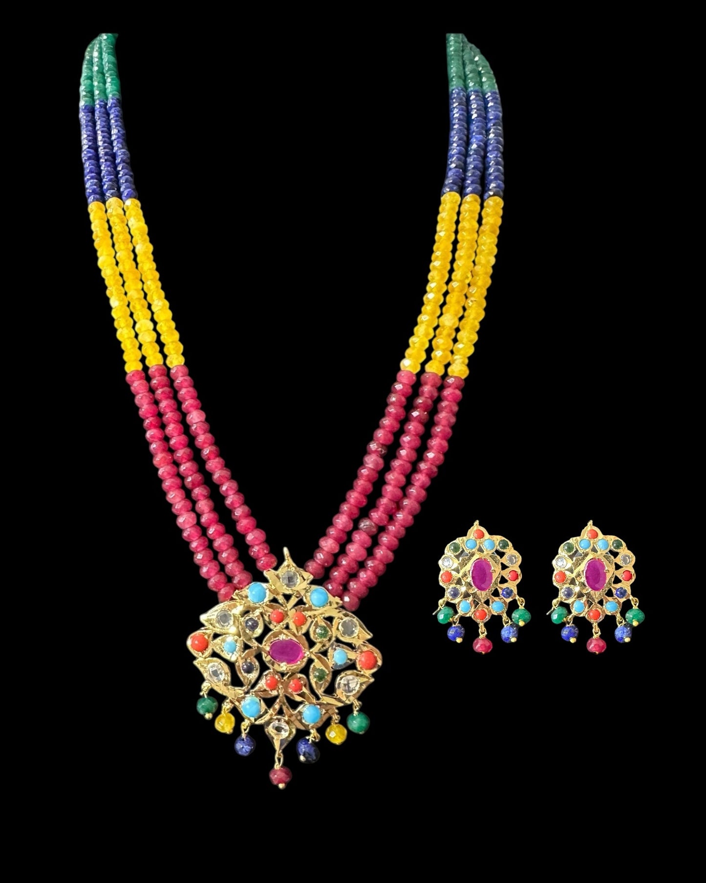 NS214 Meeraj necklace set ( navratan ) ( READY TO SHIP )