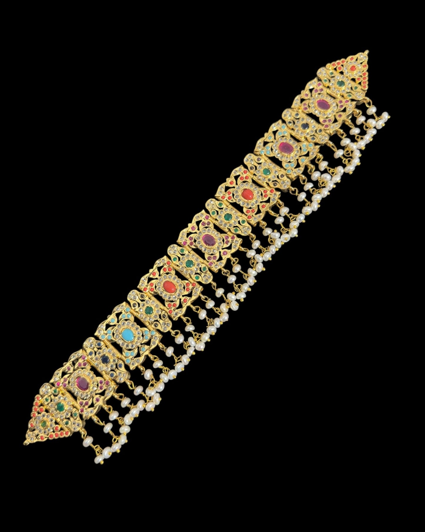 C543 Nishat fresh water pearl choker with earrings -Navratan ( READY TO SHIP )
