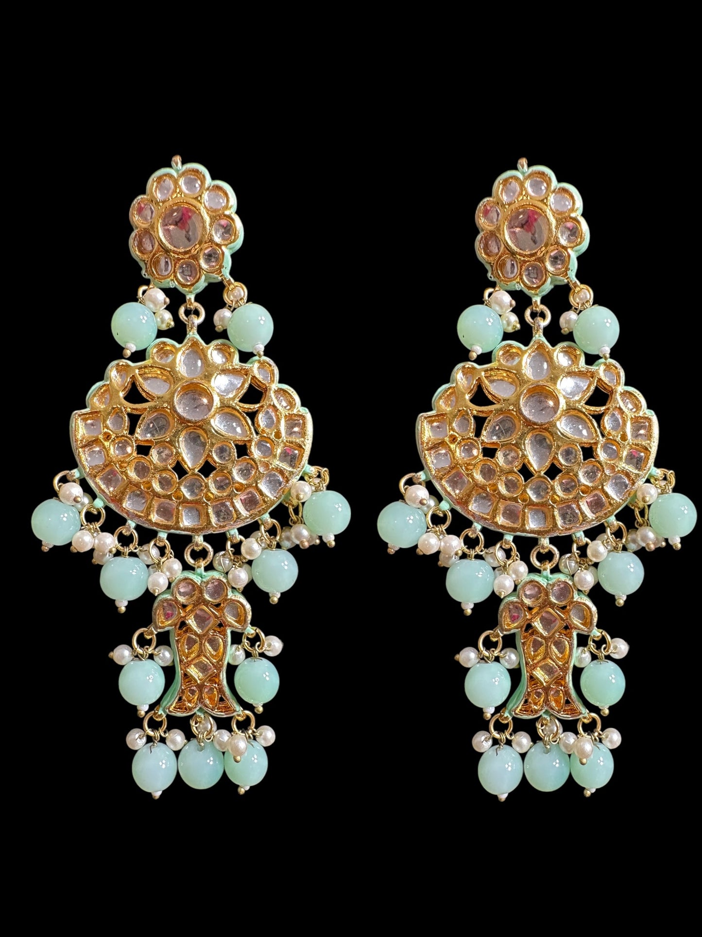 Farwah large Kundan earrings - Mint ( READY TO SHIP )