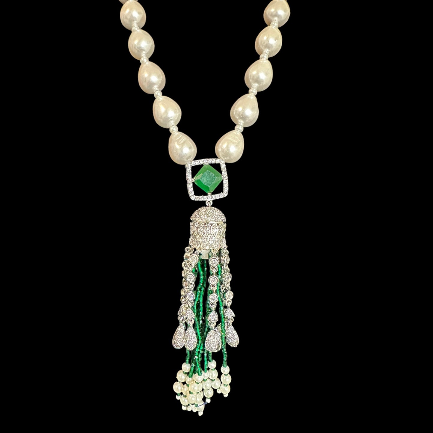 Silver plated cz necklace earrings in pearls ( READY TO SHIP )