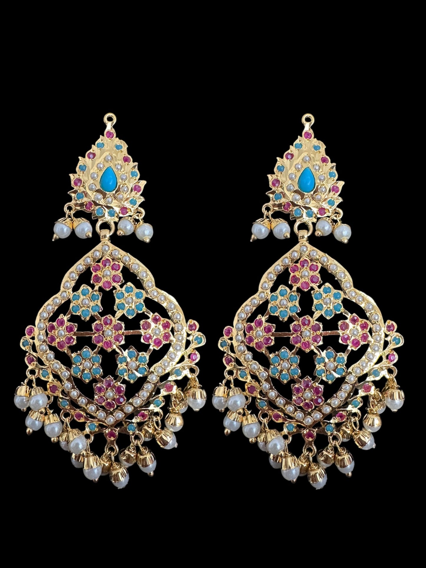 DJET93 Mehru Jadau chandbali earrings tika in ruby turquoise and pearls ( READY TO SHIP )