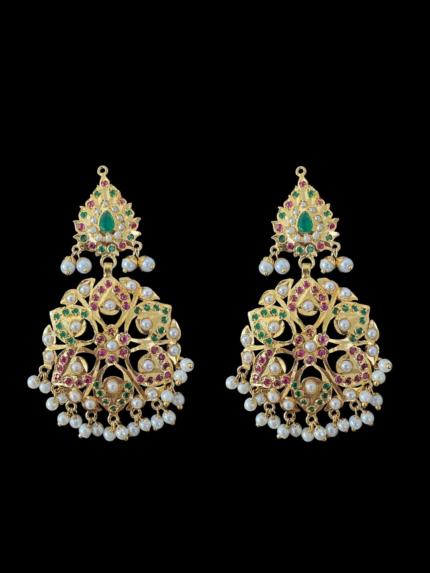 DNS190 Gold-Plated jadau ruby emerald Hasli Necklace with earrings tika – Handcrafted Traditional Set ( READY TO SHIP )
