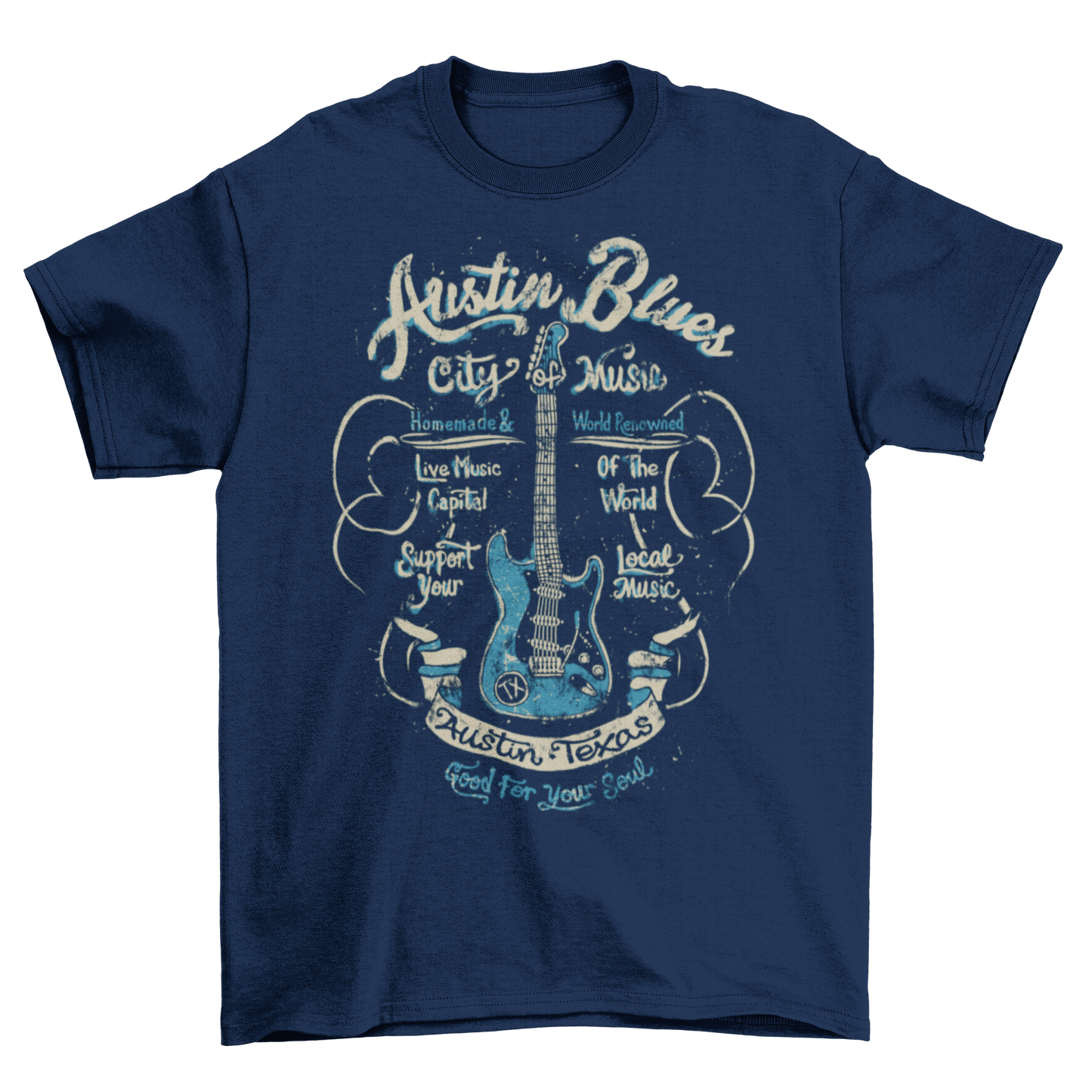 Men's Austin Blues Music Guitar T-Shirt