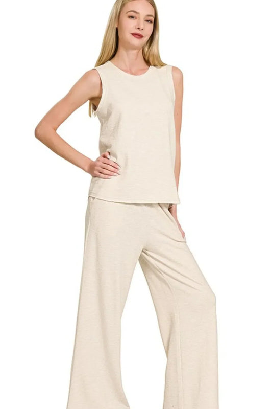 Zenana Cotton Slub Tank & Pants Set