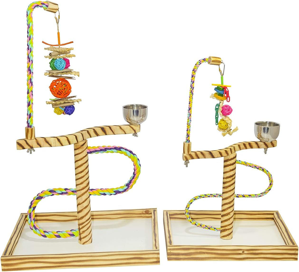 Bird Play Gym Tabletop W Cup, Toy Hanger and Toy, Javan Tigertail Stand- Large