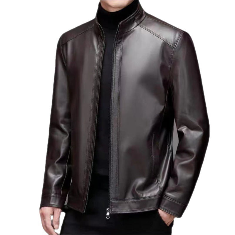 Men's Genuine Horse Leather Stand Collar Jacket - Black/Brown