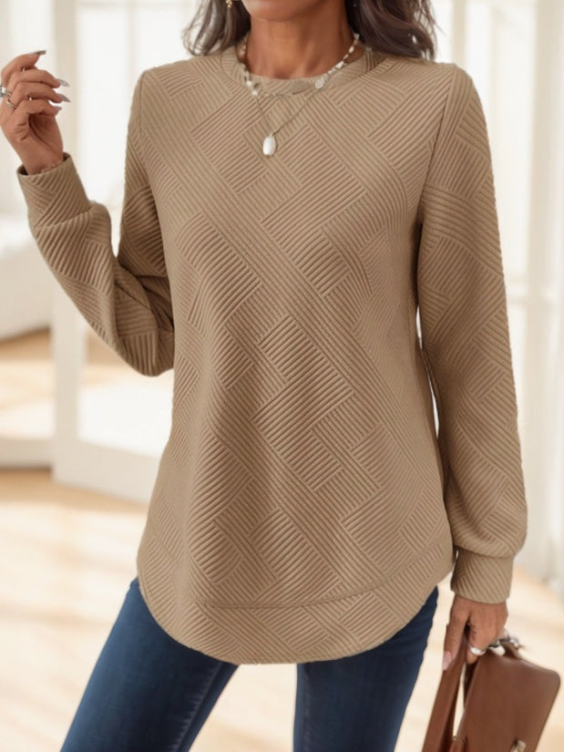 Waffle-Textured Asymmetrical Hem Sweatshirt