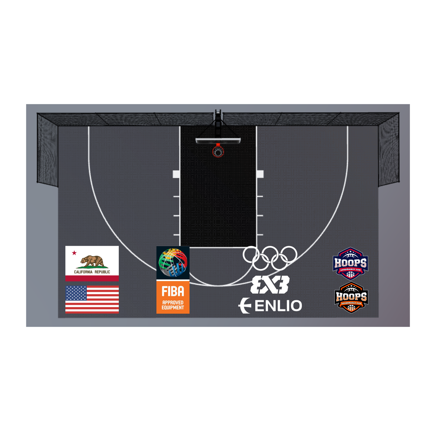 USA Enlio Official Olympic 3X3 Basketball Court – FIBA Certified – 25' x 54' Large Training Court