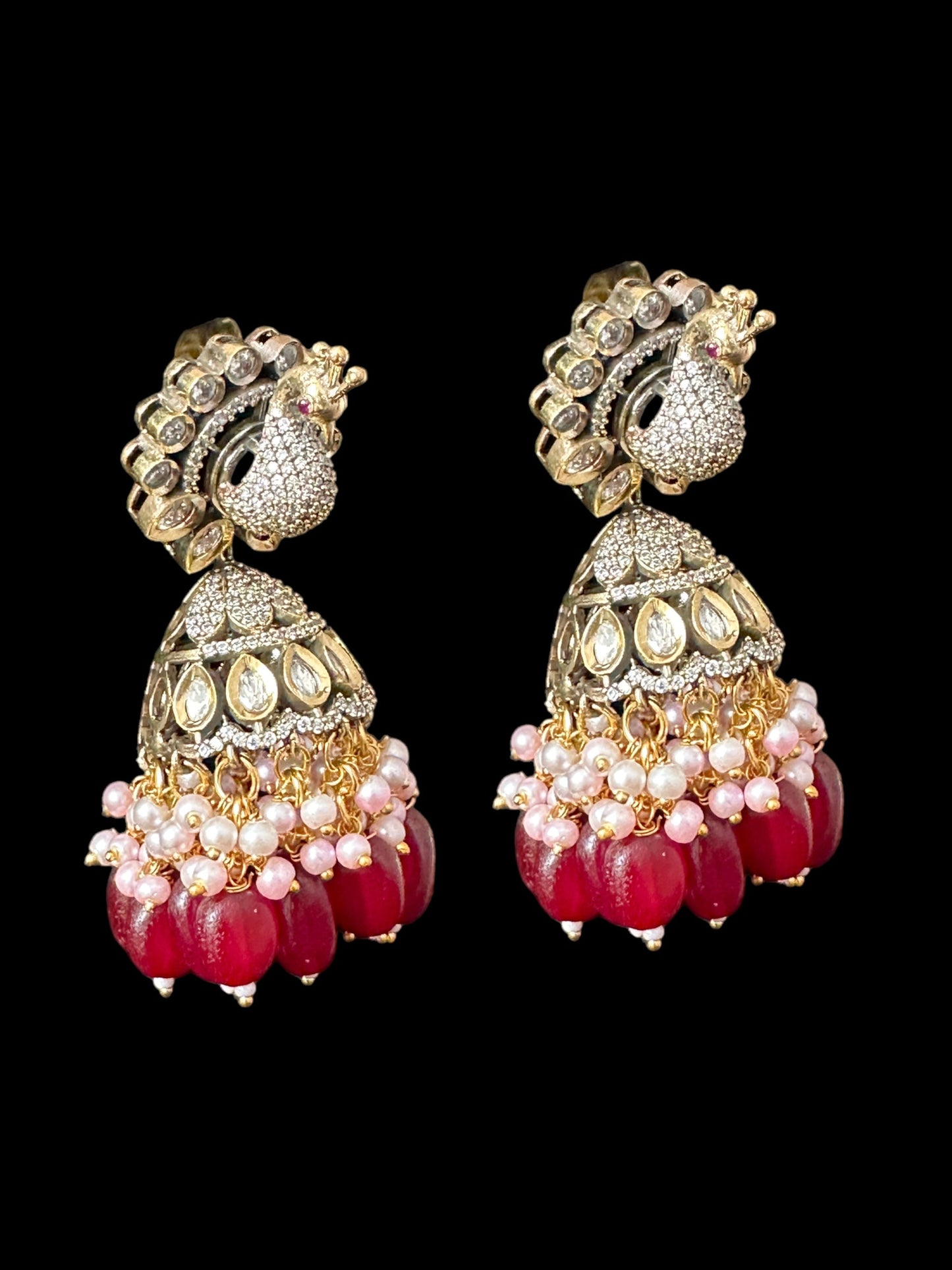DER584 Mor polki jhumka - Ruby ( READY TO SHIP )