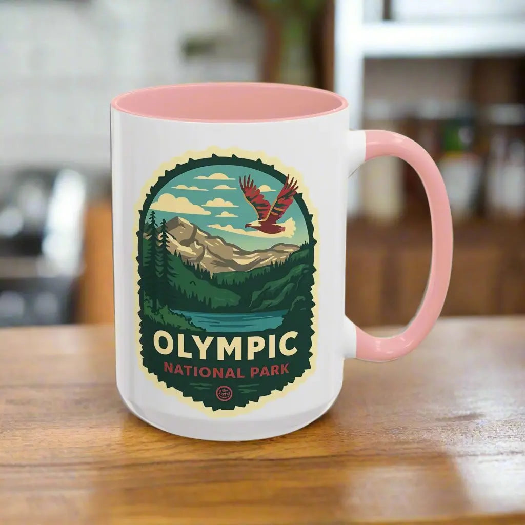 Glacier National Park Accent Coffee Mug 11oz 15oz Eagle Fly Over Blue Black Pink Red Outdoor Inspired Ceramic Mug