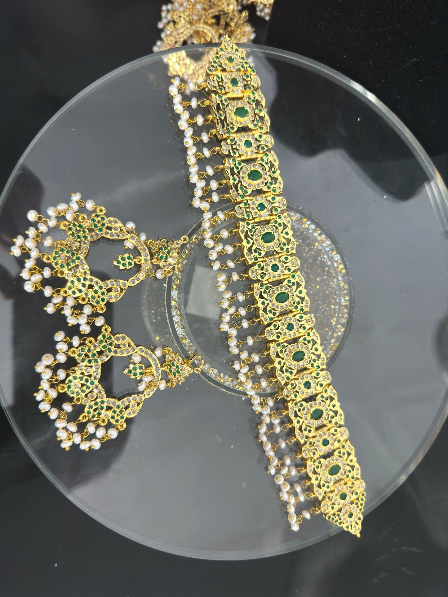 C544 Nishat fresh water pearl choker with earrings - Green ( READY TO SHIP )