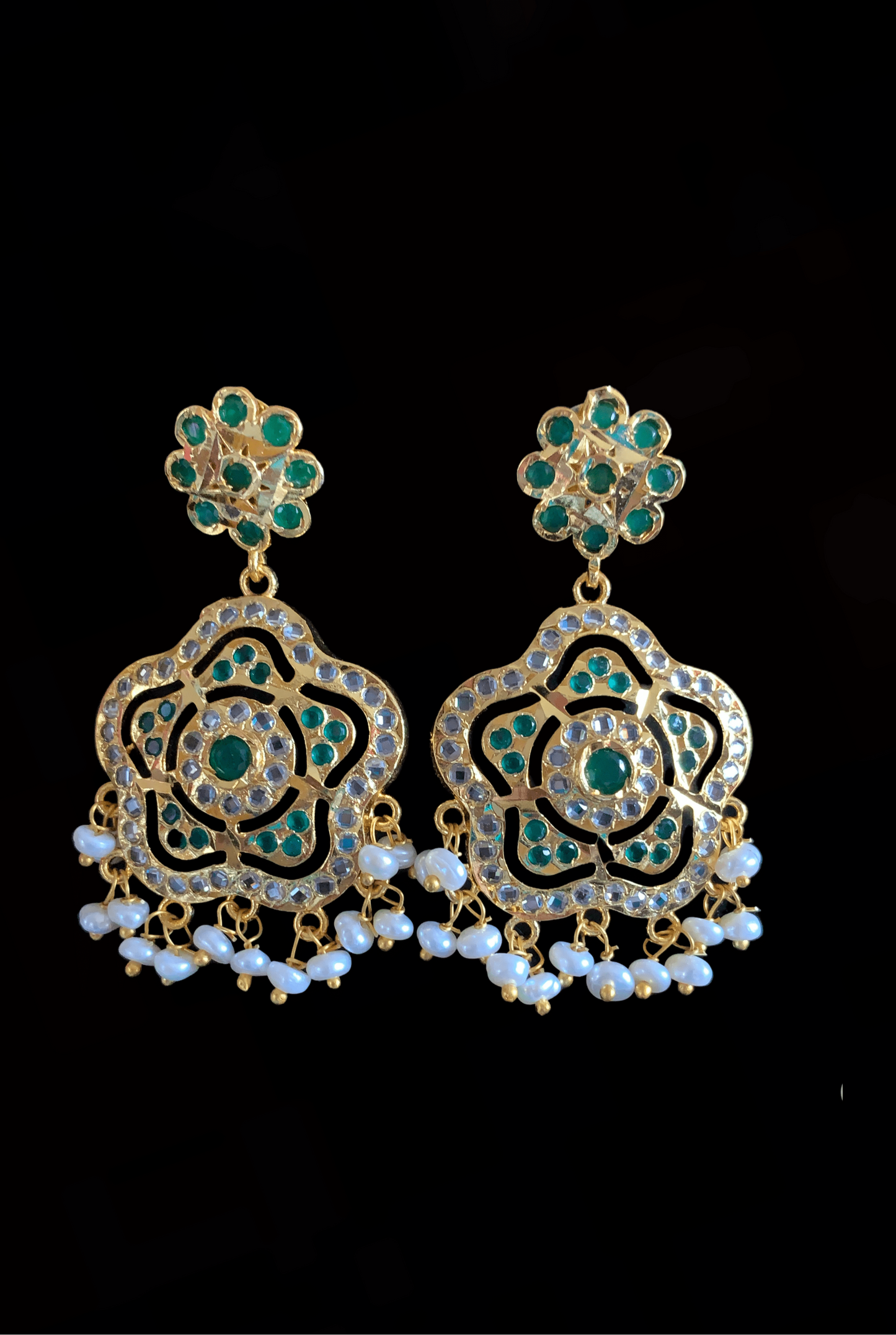 PS328 Shahla emerald with fresh water pearl pendant set ( READY TO SHIP )
