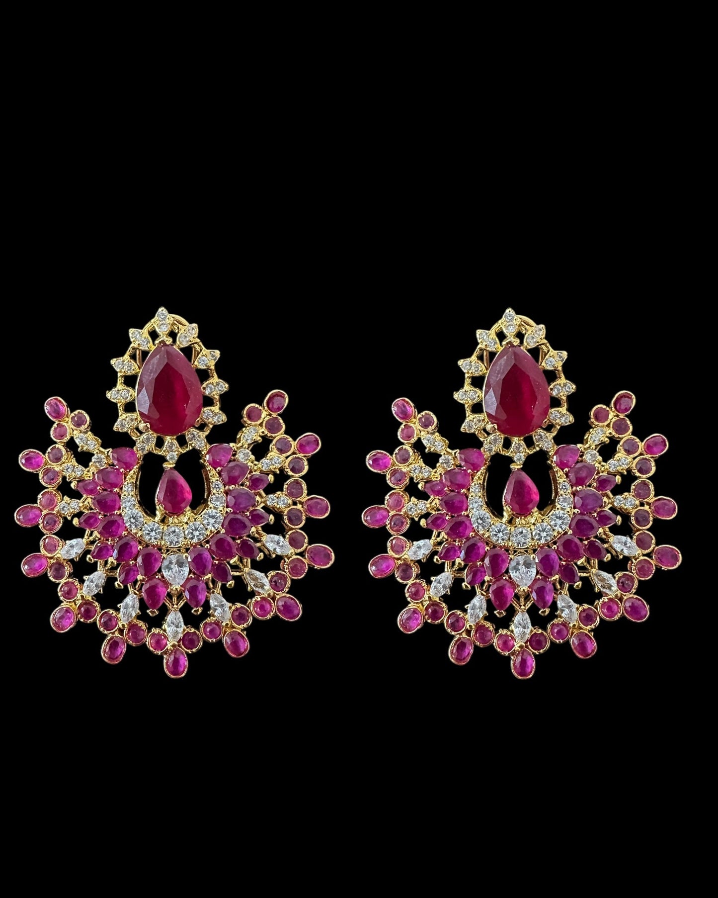 Subhana gold plated chandbali earrings tika set -Ruby ( READY TO SHIP )