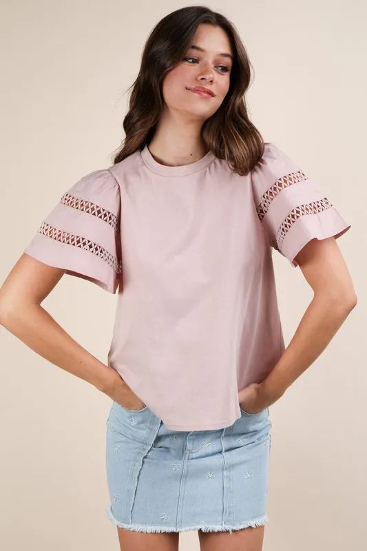 VERY J Lace Trim Sleeve Top | Sybaritic Boutique