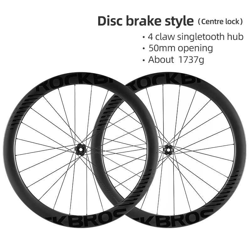 ROCKBROS 700c Carbon Fiber Disc Rim 38/50/65 mm 1.6-1.7 kg Clincher Wheelset