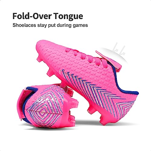 DREAM PAIRS Girls Mega-2k Soccer Cleats Football Shoes Fuchsia Royal Blue Size 2 Little Kid