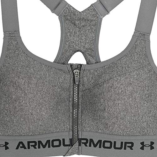 Under Armour Women's Armour High Crossback Heather Zip Bra , Charcoal Light Heather (019)/Black , 34D