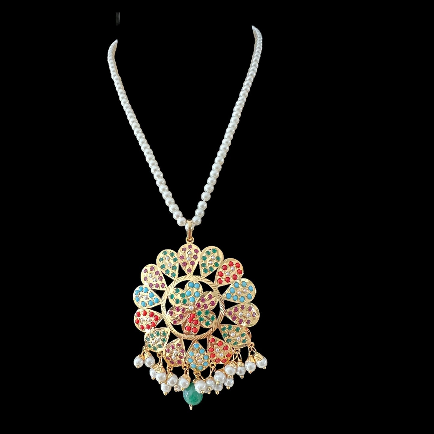 PS314 Kavya pendant set in navratan (READY TO SHIP )