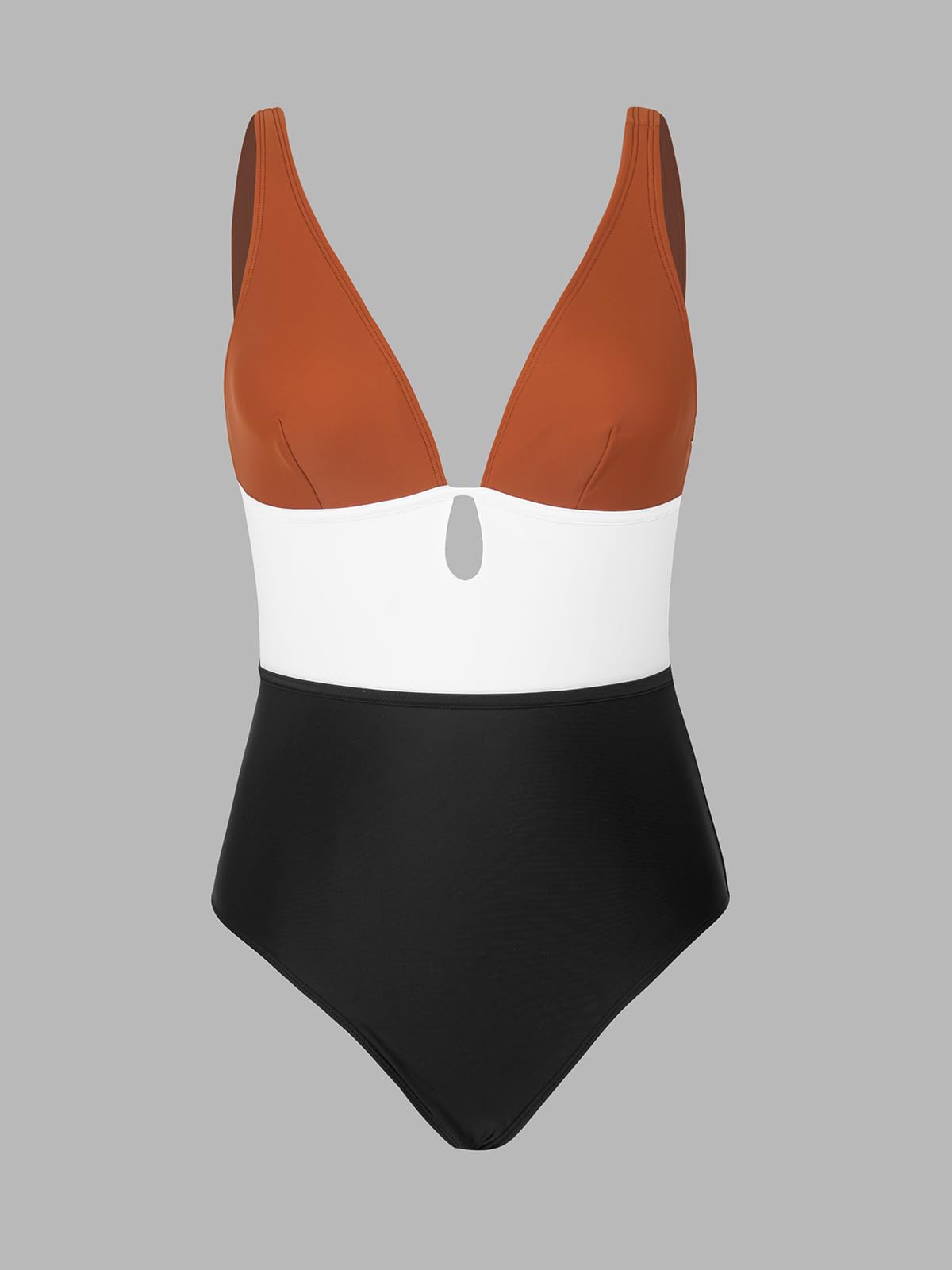 CUPSHE Women's One Piece Swimsuit Color Block Keyhole Cutout Bathing Suit M, Brick Red