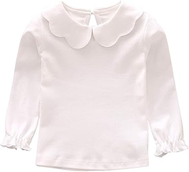 Baby Girl Kids Blouses Long Sleeves Solid Color Doll Collar T-Shirt Top Bottom