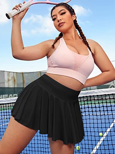 Floerns Women's Plus Size High Waisted Pleated Tennis Workout Skirt Black 2XL