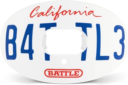 Battle Sports Oxygen Football Mouthguard - Football Mouth Guard with Strap, Superior Airflow & Better Performance, Maximum Breathability, Works with Braces - California Plate/White