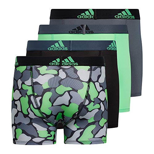 adidas Boys' Youth Performance Graphic 4-Pack Boxer Brief, Grey/Black/Nomad Camo Green, Small