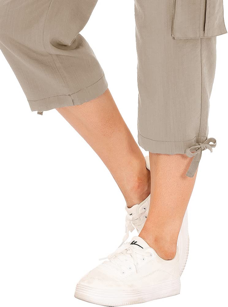 MoFiz Women's Hiking Cargo Shorts Quick Dry Lightweight Athletic Capri Pants for Camping Jogger with Pockets Khaki