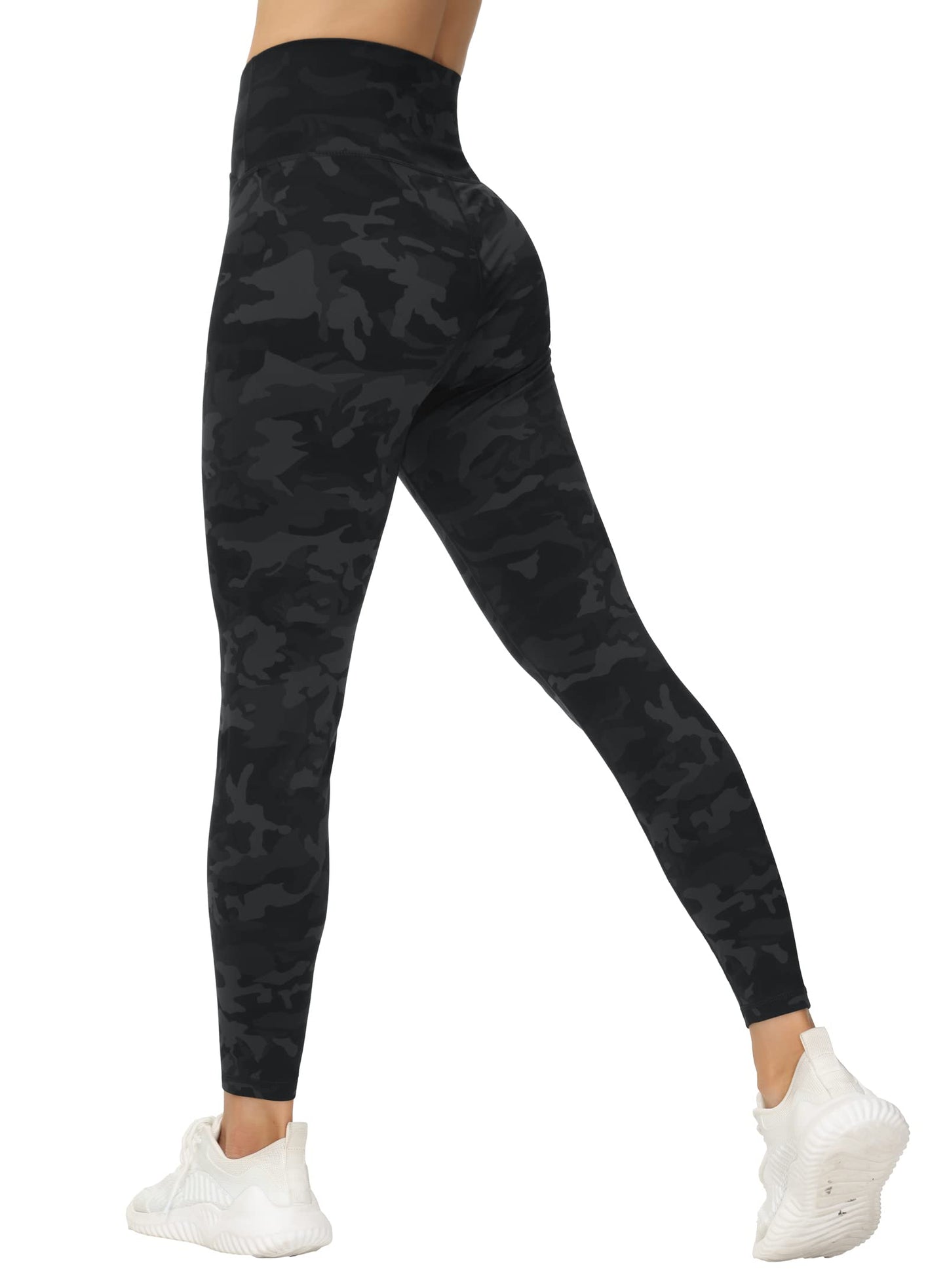Women's V Cross Waist Yoga Leggings High Waisted Tummy Control Workout Running Pants Black Camo