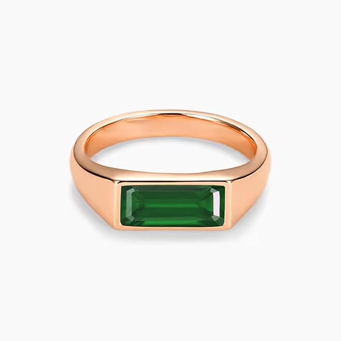 10K 14K 18K Solid Gold Baguette Cut Emerald Ring For Men Gold Men_ã_s Emerald Engagement Rings Rectangular Shape Gifts for Birthday Anniversary Christmas Fathers Day, 5 * 11mm