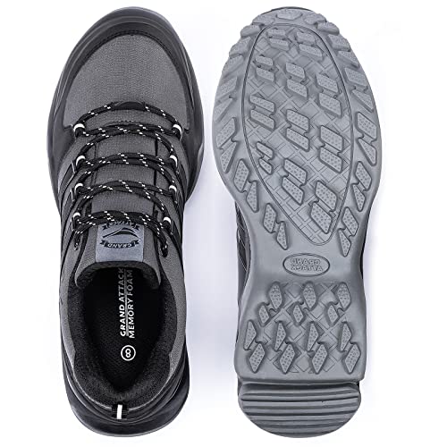 Grand Attack Hiking Shoes for Men Waterproof Hiking Boots Mountaineering Backpacking Outdoor Work Water Shoes Lightweight Comfortable Anti Slip Hike Trekking Sneakers Black Grey Size 10