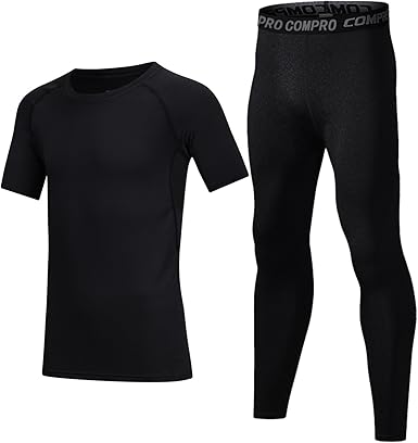 Boys & Girls Base Layer Athletic Compression Leggings and Short Sleeve Shirts Set Football Baseball Yoga Quick Dry