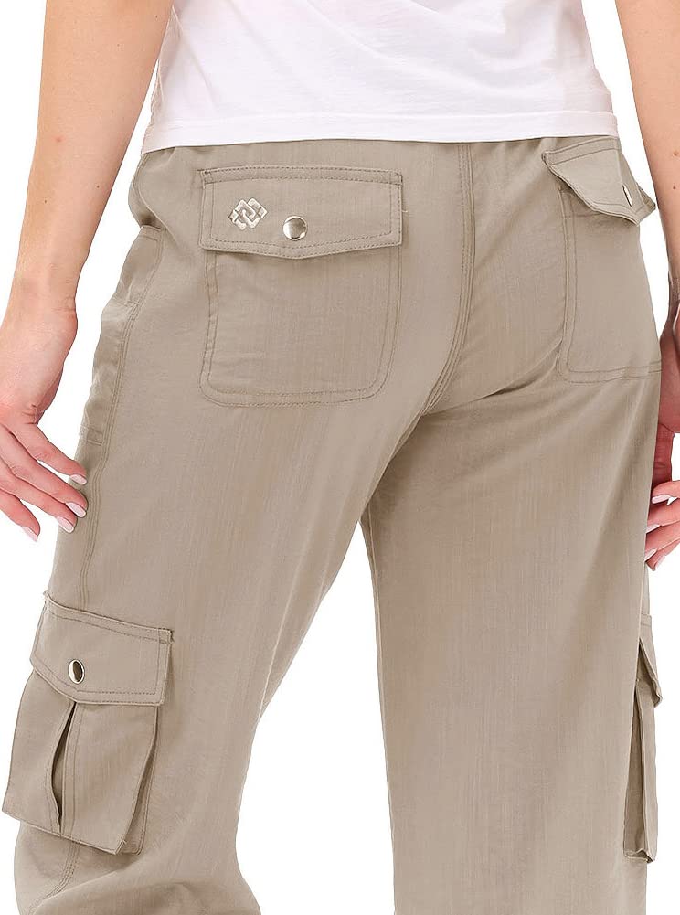 MoFiz Women's Hiking Cargo Shorts Quick Dry Lightweight Athletic Capri Pants for Camping Jogger with Pockets Khaki