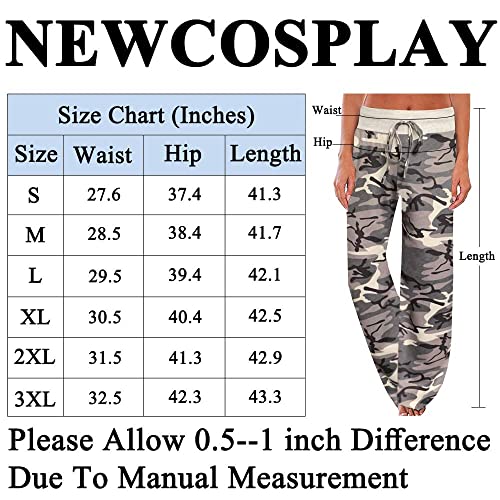 NEWCOSPLAY Women's Comfy Pajama Pants Casual Drawstring Palazzo Lounge Wide Leg Pants (Camouflage, X-Large)