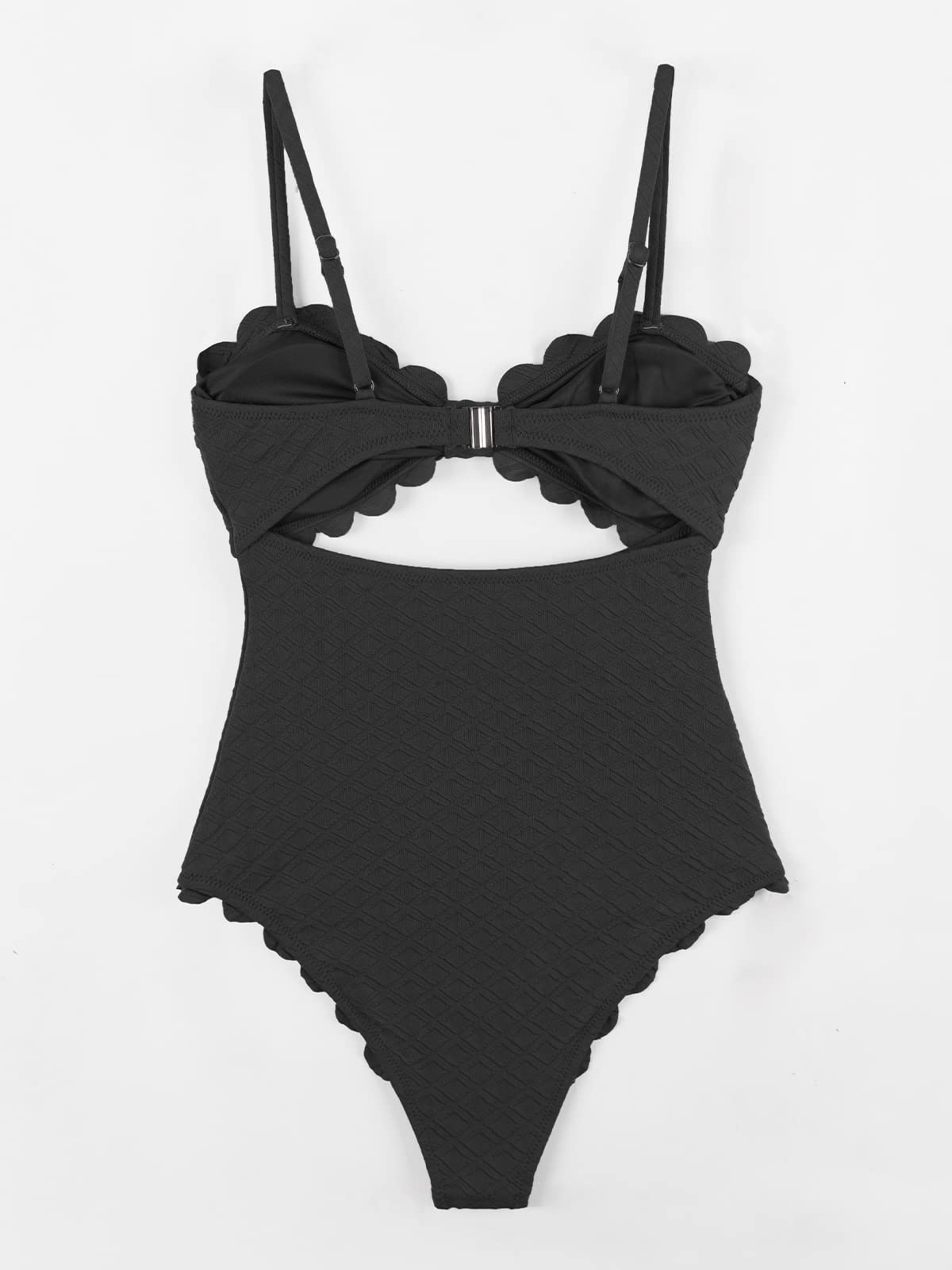 CUPSHE Women's One Piece Swimsuit Sexy Black Cutout Scallop Trim Bathing Suit, M