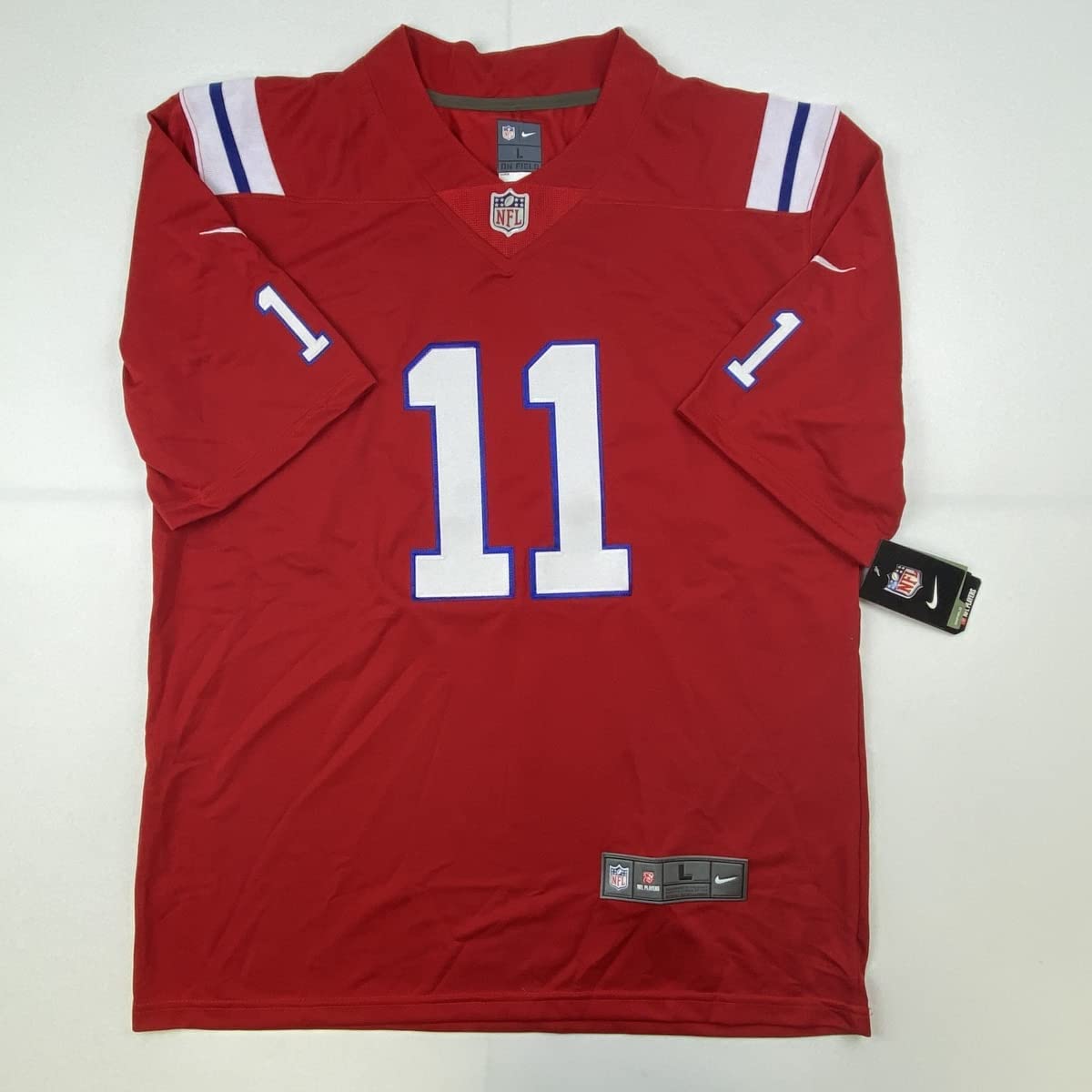 Autographed/Signed Julian Edelman SB LIII MVP New England Red Football Jersey Beckett BAS COA