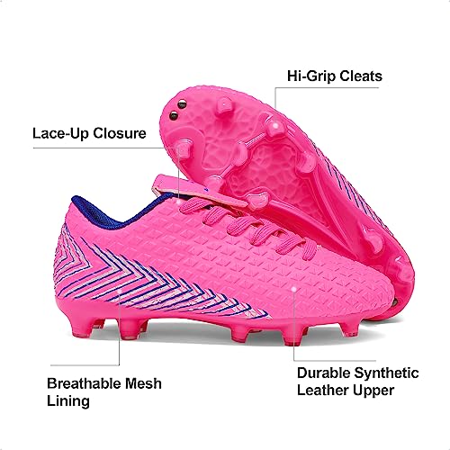 DREAM PAIRS Girls Mega-2k Soccer Cleats Football Shoes Fuchsia Royal Blue Size 2 Little Kid