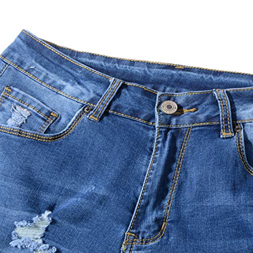 vanberfia Women's High Waist Denim Jean Raw Hem Ripped Shorts with Pockets (JS20196035-2, S)