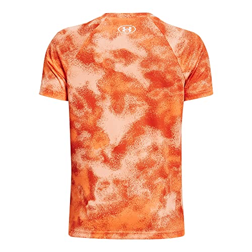 Under Armour boys Tech Big Logo Printed Short-Sleeve T-Shirt , (866) Orange Blast / / White , Youth Small