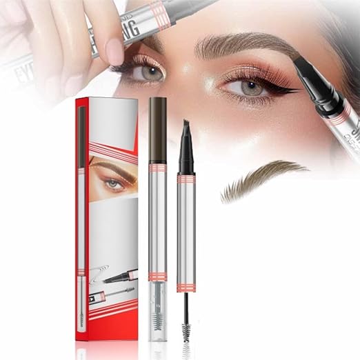 2024 New 2-in-1 Eyebrow Pencil with Gel, Waterproof Magic Eyebrow Pencil, Dual-Ended 3D Microblading Eyebrow Pen with 4 Tip & Eyebrow Brush, Makeup Long-Lasting Eyebrow Pen for Women (Light Brown)