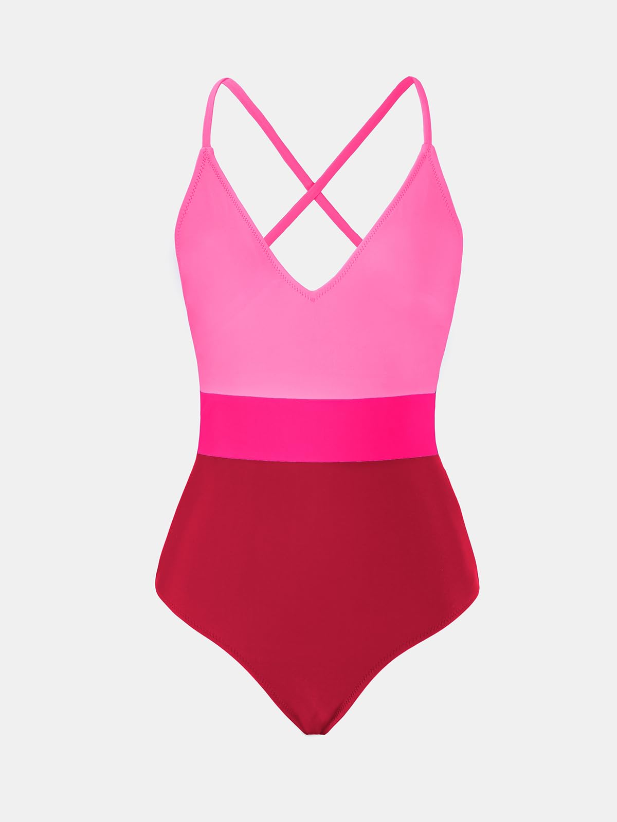 CUPSHE Women's One Piece Swimsuit Bathing Suit Color Block Deep V Neck Crisscross Back Swimwear M